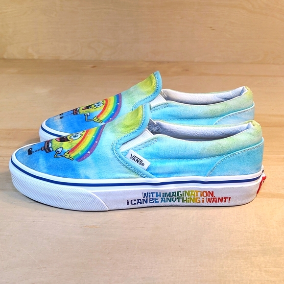 Vans Authentic X SpongeBob Blue Green Canvas Rainbow Kids Shoes - Picture 5 of 10